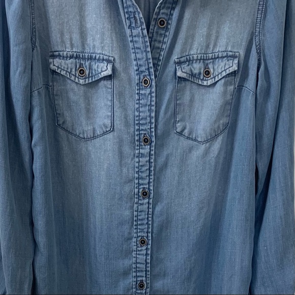Forever 21 Button Front Chambray Light Wash Mini Shirt Dress Tunic Women’s S - Picture 7 of 13